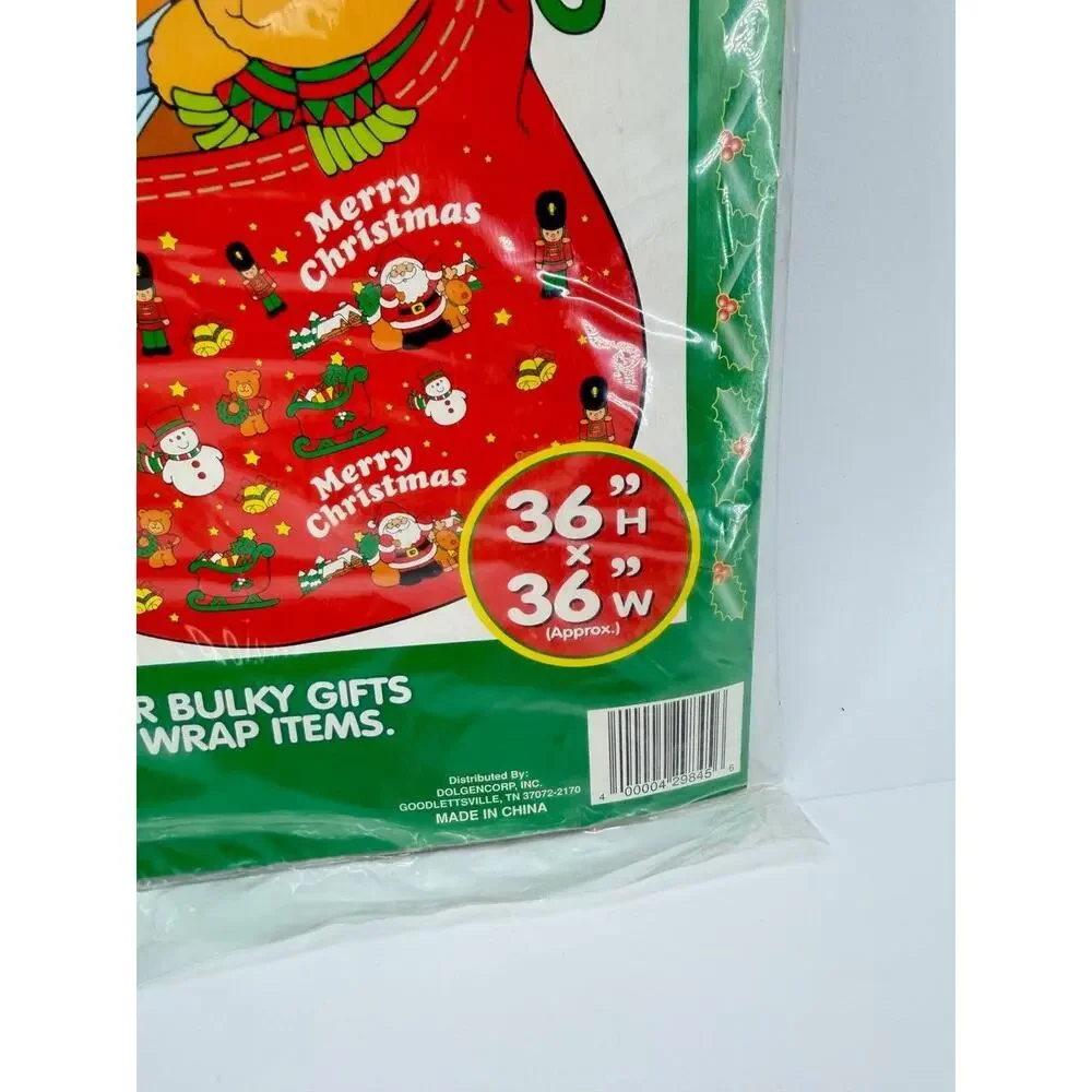 Vintage Holiday Style Giant Christmas Gift Bags 36x36 Drawstring NOS